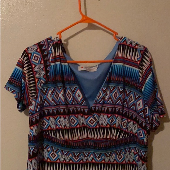 Patterned red/blue dress short sleeve - Picture 2 of 4